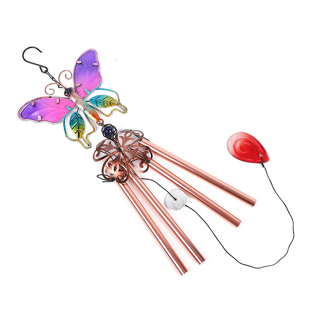 Wholesale Butterfly wind chime metal glass painted aluminum tube ornaments